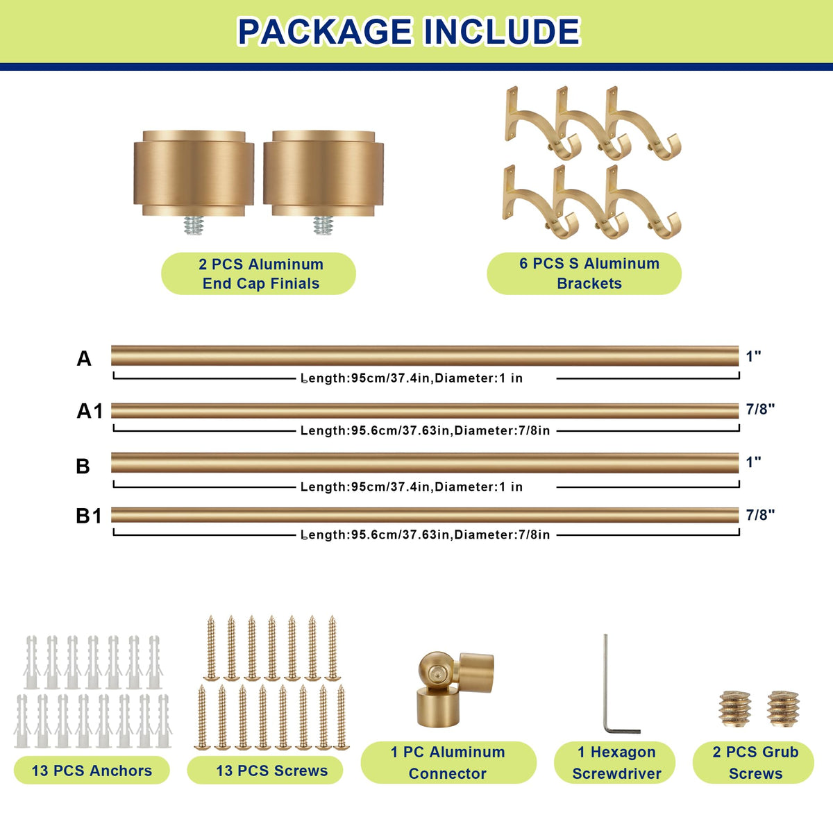 Mayrhyme Warm Gold corner rod sag-proof design supports heavy curtains.