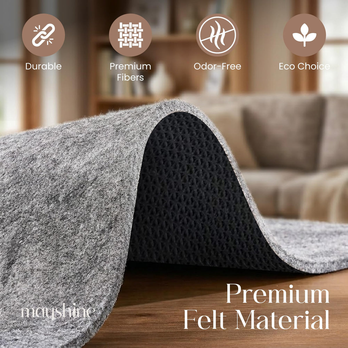 MAYSHINE 5x7 rug pad underlay under a rug for stability