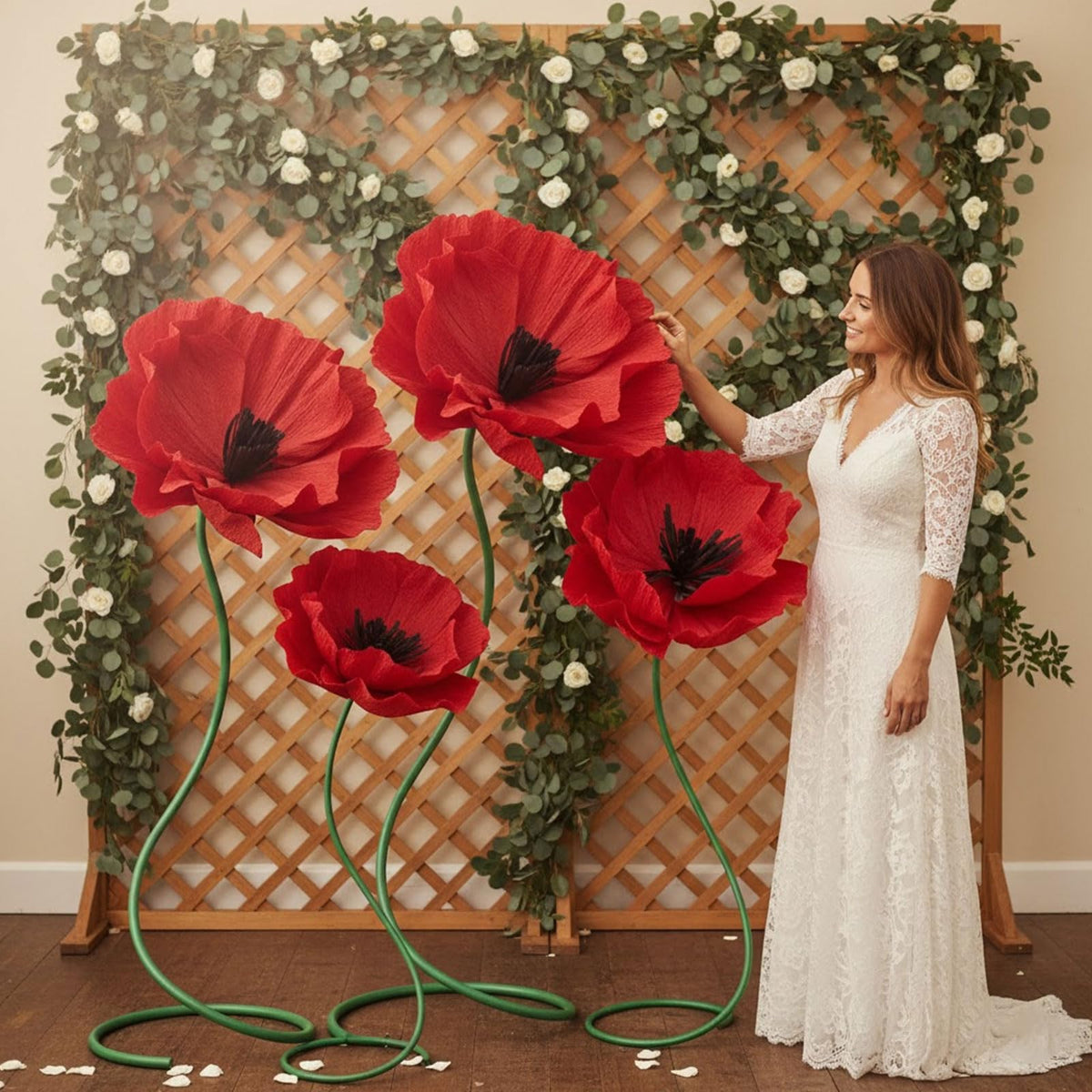 Maysing handcrafted poppies assembly for stunning indoor installations