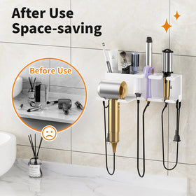 MAYZOLOP metal hair dryer holder illustrates sturdy construction in a modern bathroom