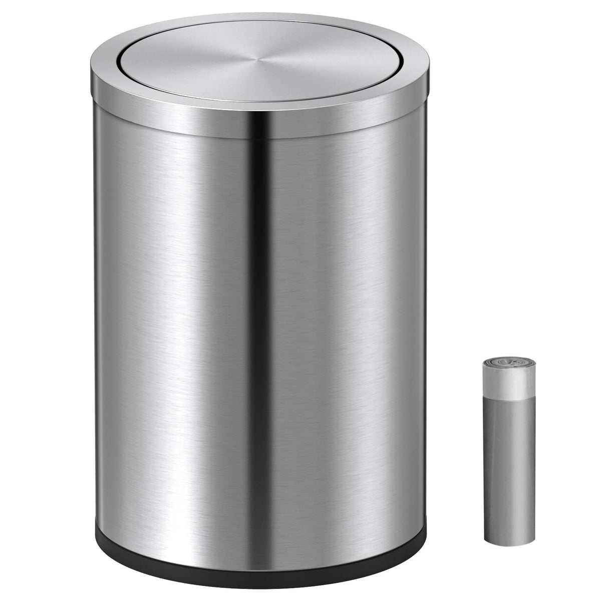 Mbillion small trash can with swing lid front view, space-saving design
