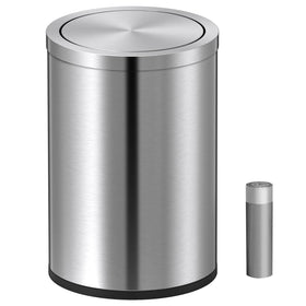 Mbillion small trash can with swing lid front view, space-saving design