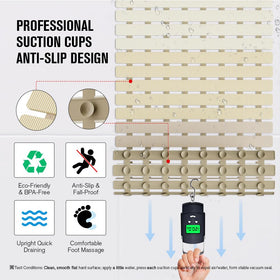 MBOSS drain holes efficiently channel water and soap away from feet.