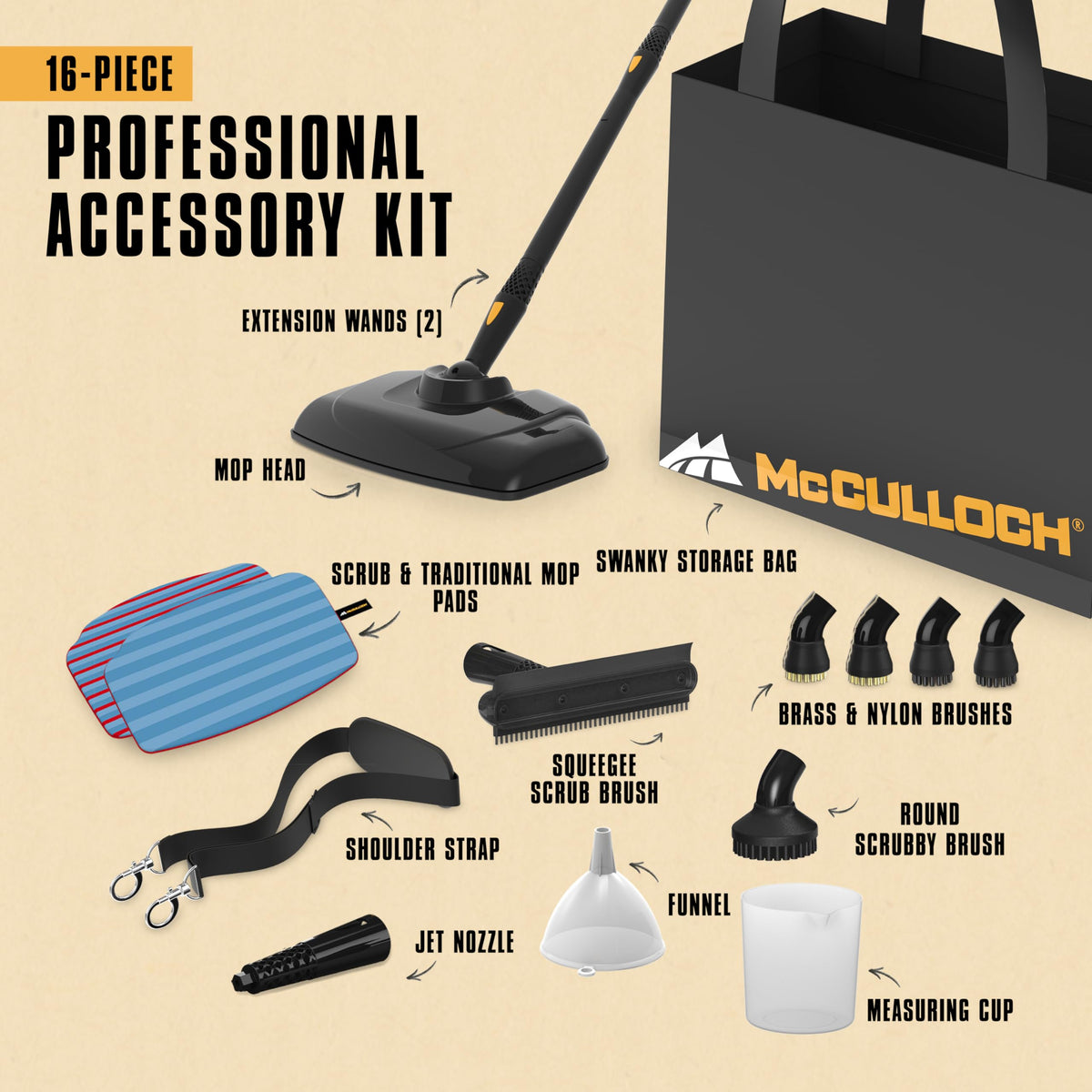 McCulloch MC1270 accessories laid out showing versatility for tasks.