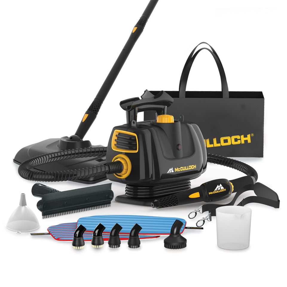 McCulloch MC1270 steam cleaner front view for easy room-to-room cleaning.
