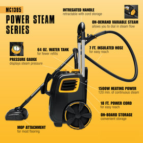McCulloch MC1385 58 PSI steam power tackles tough grime on sealed surfaces.