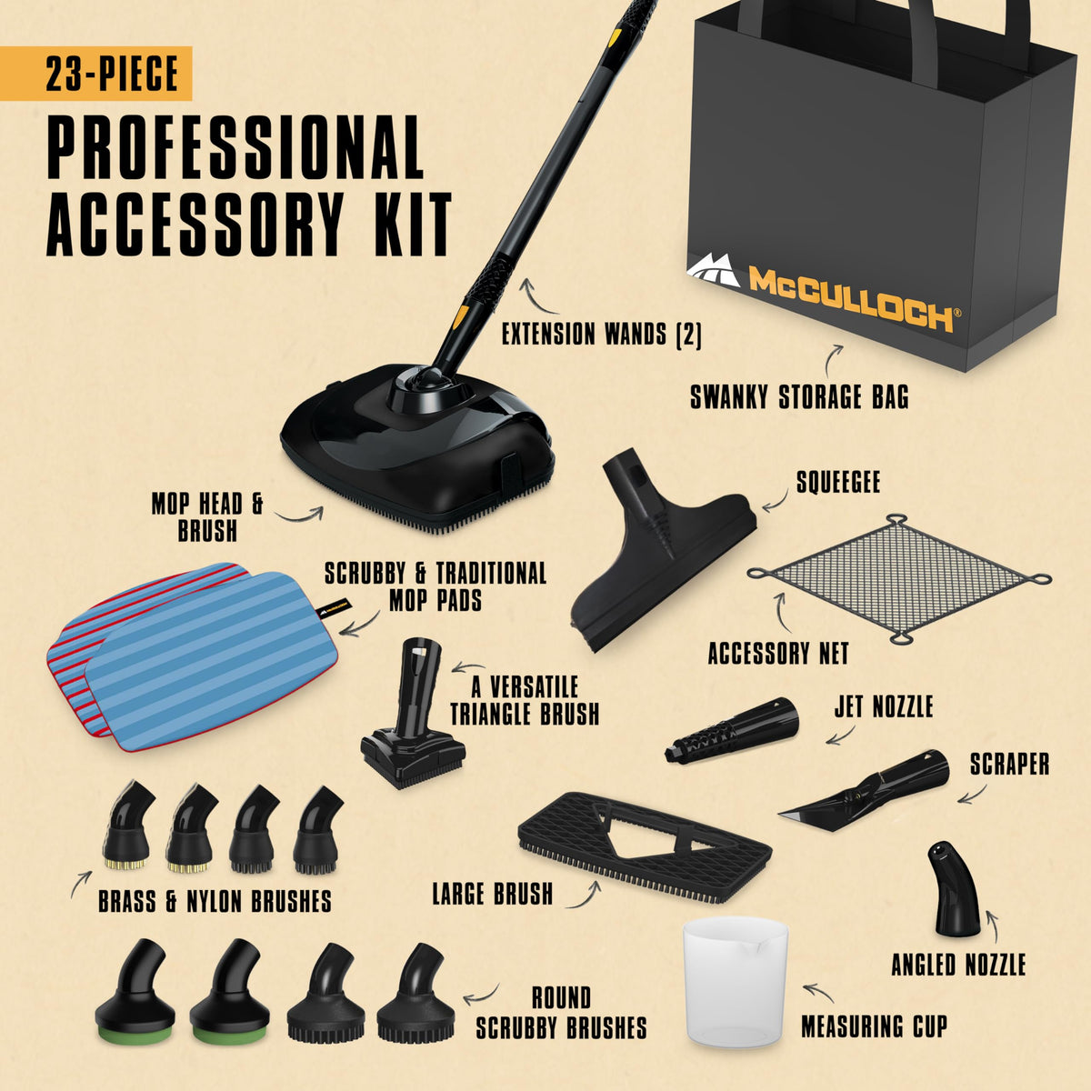 McCulloch MC1385 64-ounce tank enables long, uninterrupted cleaning sessions.