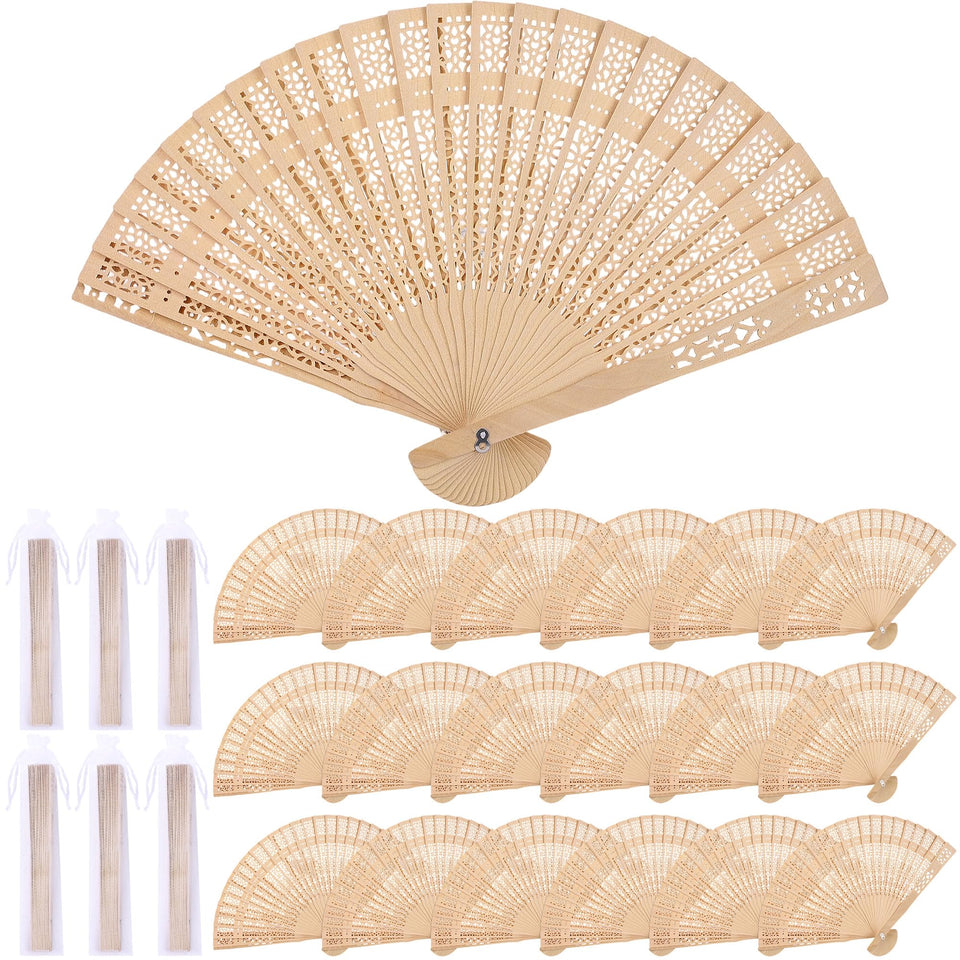 MCEAST sandalwood folding fan bulk pack for weddings and events, ideal for favors.