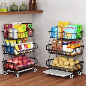 Mchoter 3-tier rolling pantry stand offers scalable storage for fruits and snacks.