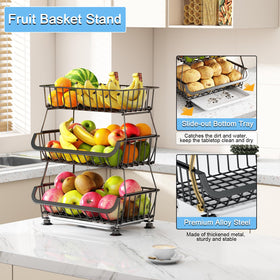 Mchoter metal wire pantry baskets provide ventilated storage for produce and cans.