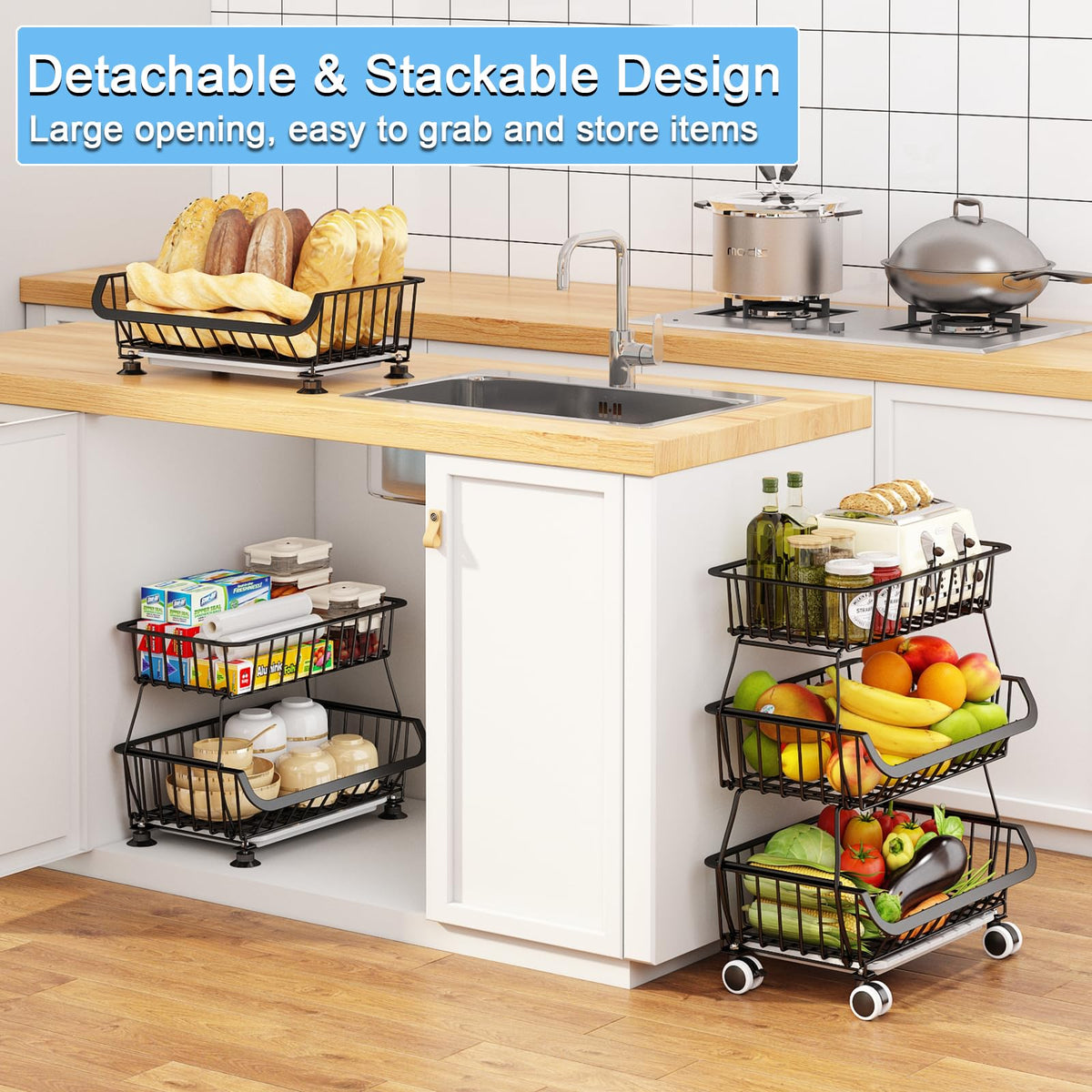 Mchoter pantry cart with wheels keeps kitchen items within reach on the move.