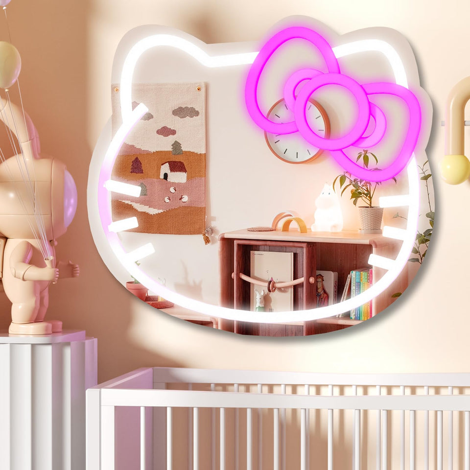 MCJSGSP Anime Hello Kit Cat neon sign mirror glowing for makeup and decor