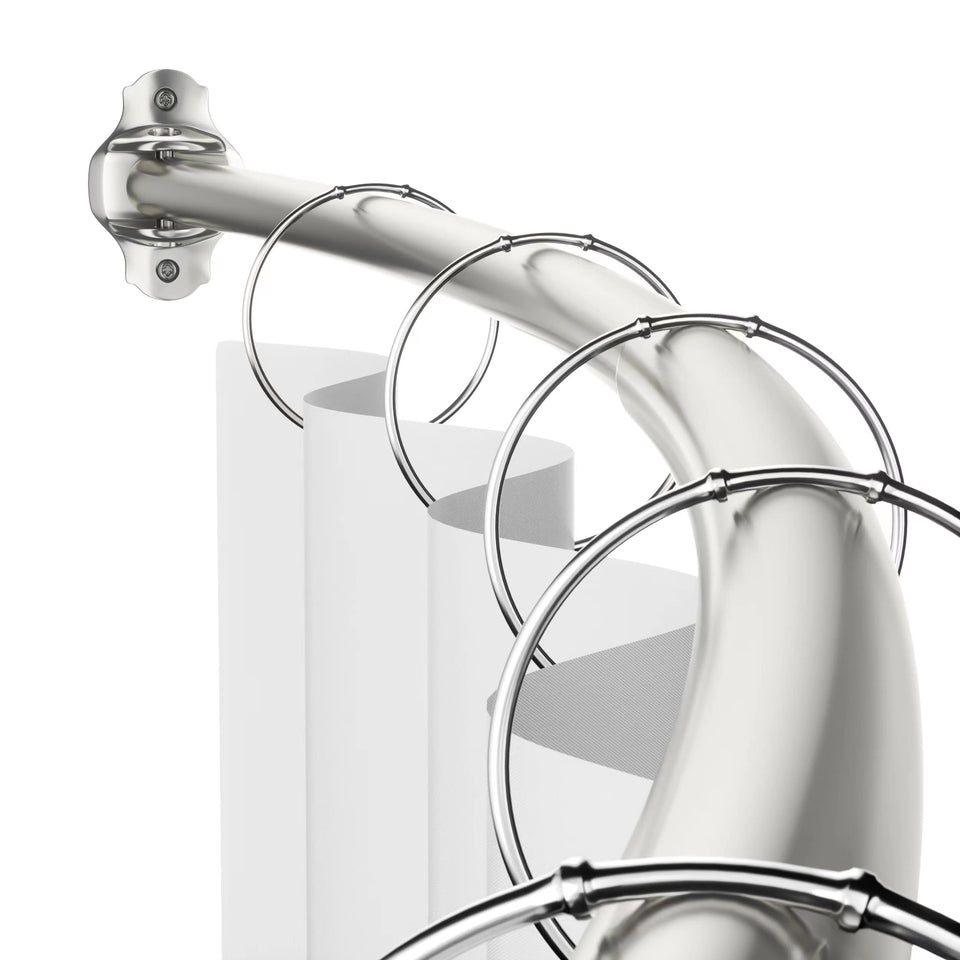 Mcrbeay curved shower rod extended space boosts elbow room during showers.