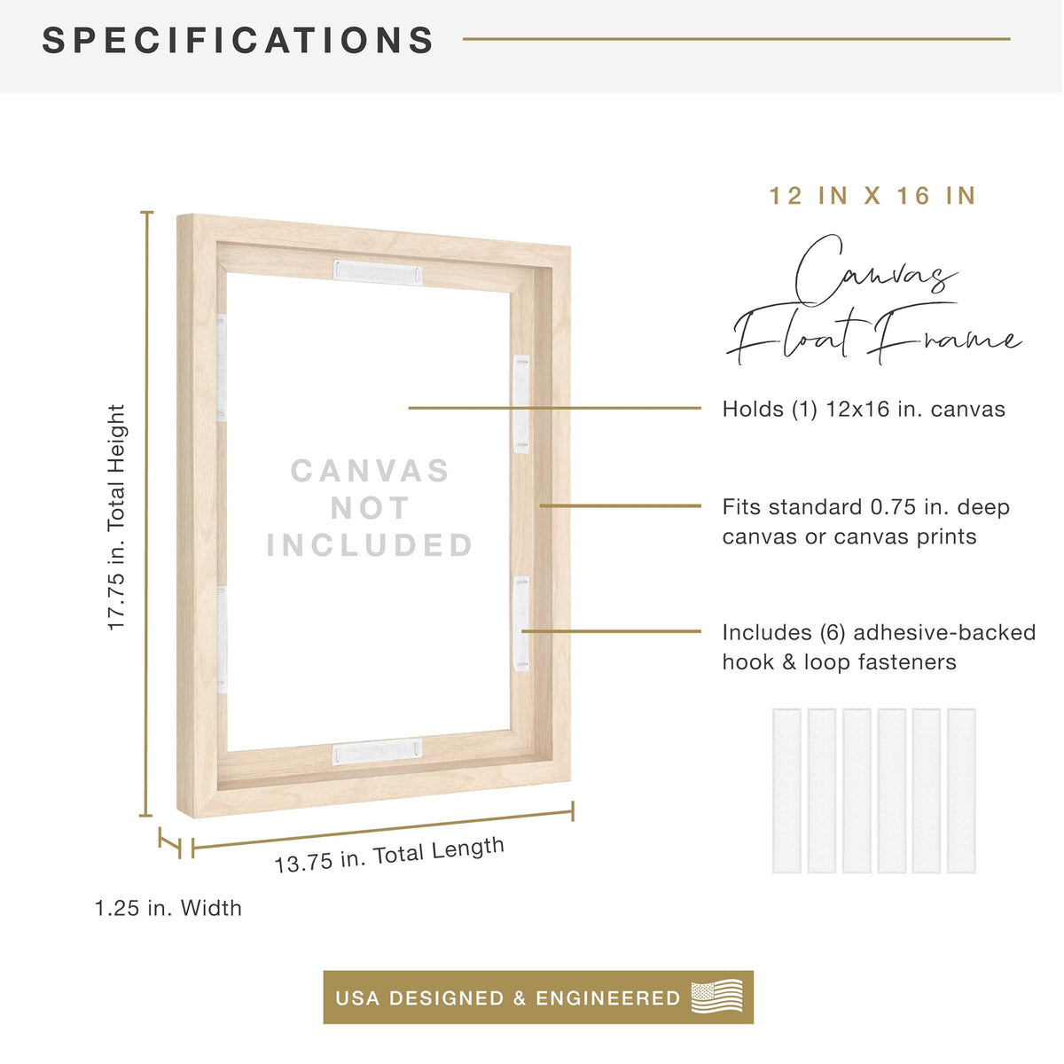 MCS canvas float frame 12x16 adhesive-fasteners close-up enabling quick art swaps.