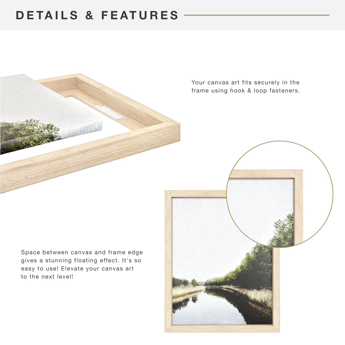 MCS canvas float frame 12x16 dimensions overview of outer size and canvas fit.
