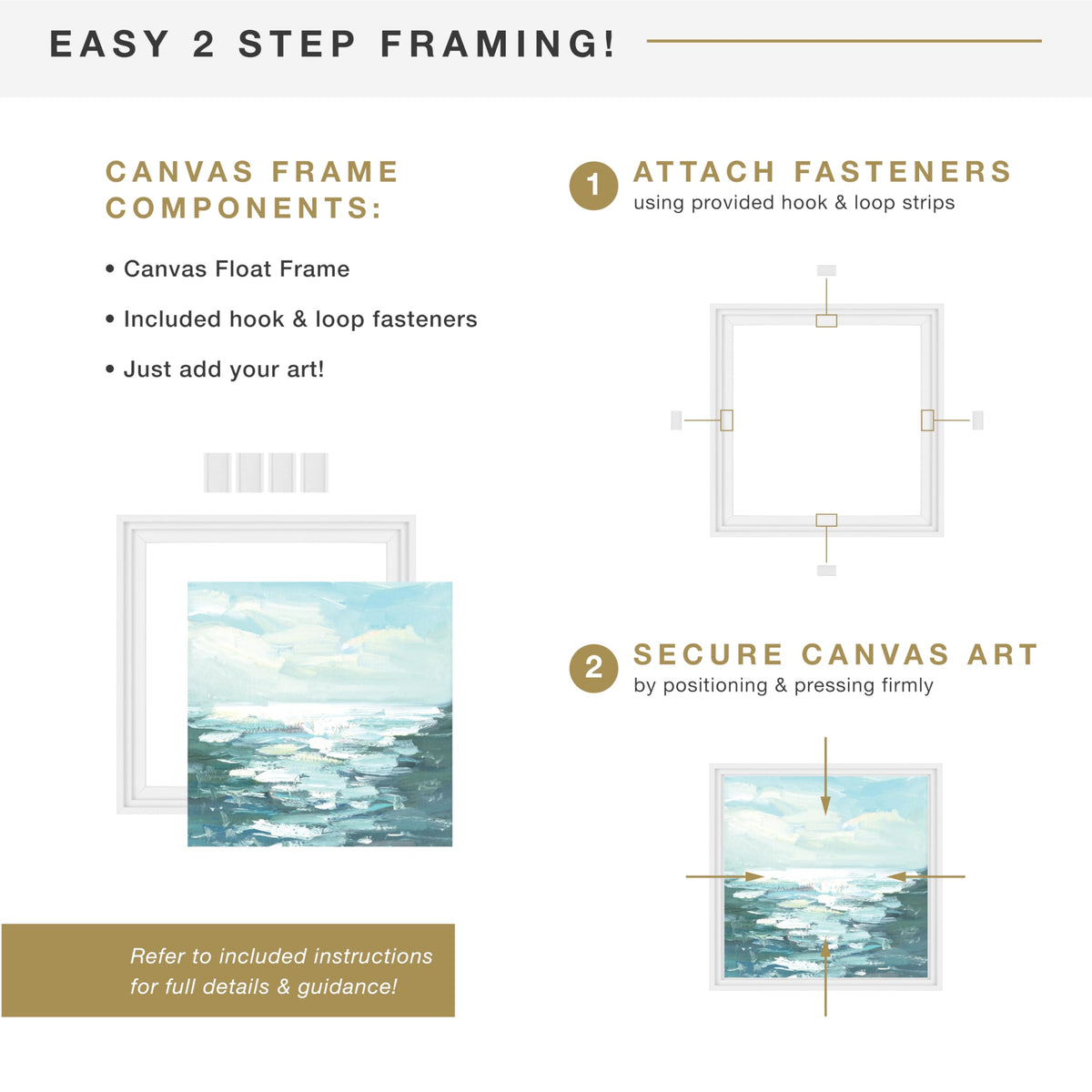 MCS Canvas Float Frame adhesive-fasteners closeup enabling quick art swaps without tools