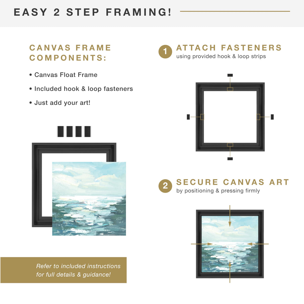 MCS Canvas Float Frame 16x20 hangs with sawtooth hardware for versatile orientation.