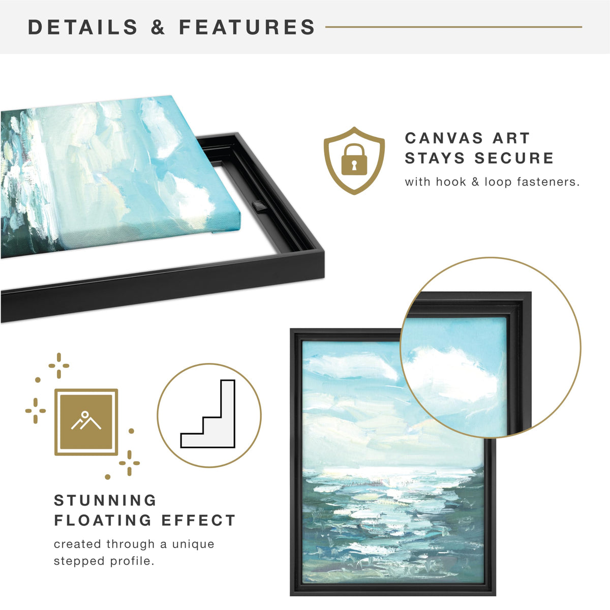 MCS Canvas Float Frame in a living room demonstrates a sleek wall display.
