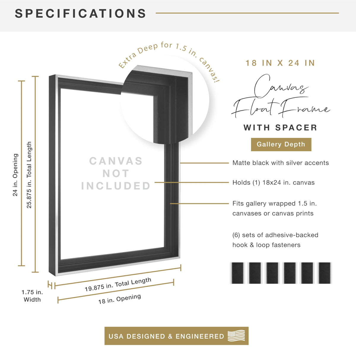 MCS canvas float frame 18x24 vertical-hang view enables vertical display orientation.