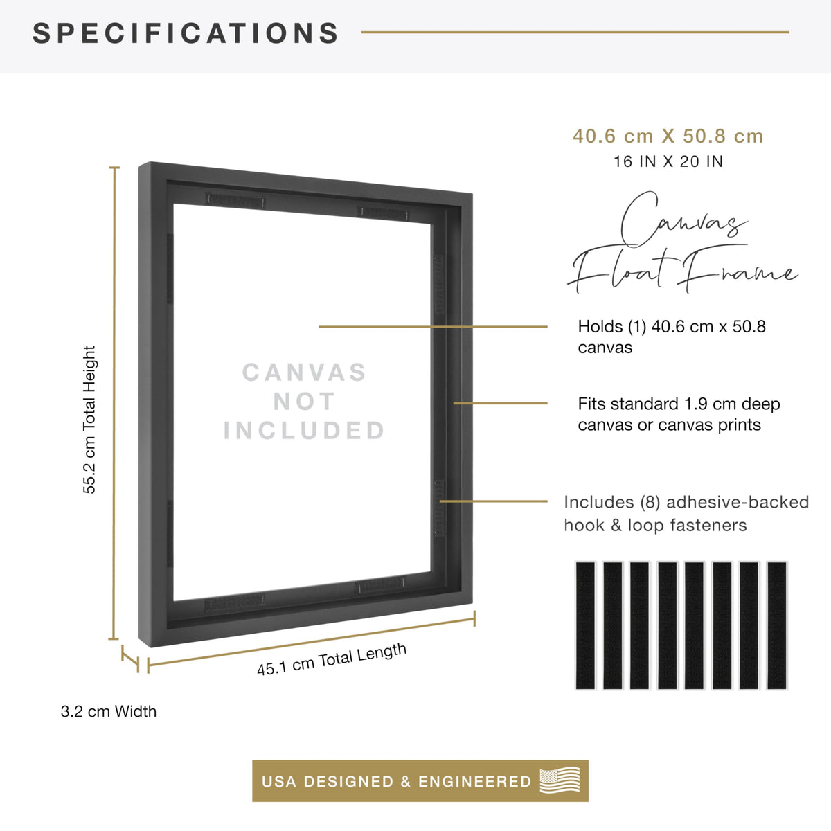 MCS canvas float frame with adhesive-back fasteners enables effortless art swaps