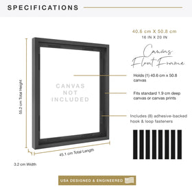MCS canvas float frame with adhesive-back fasteners enables effortless art swaps