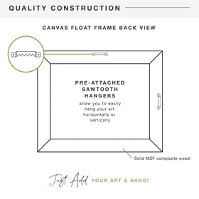 MCS Canvas Float Frames 11x14 packaging highlights adhesive included for canvas mounting.