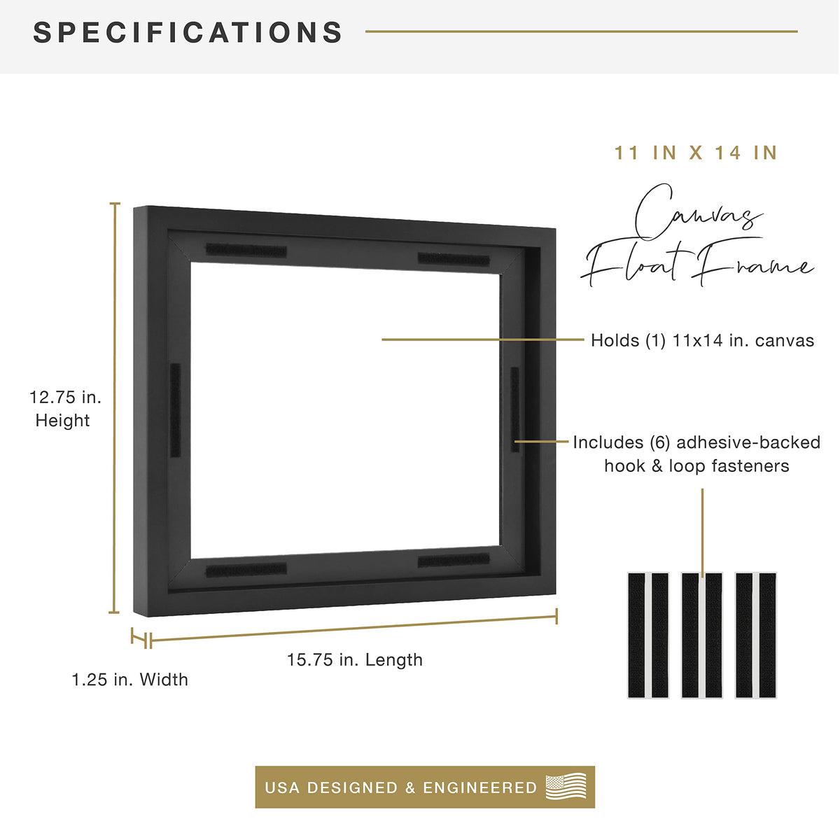 MCS Canvas Float Frames 11x14 with Velcro mounting kit for tool-free setup.