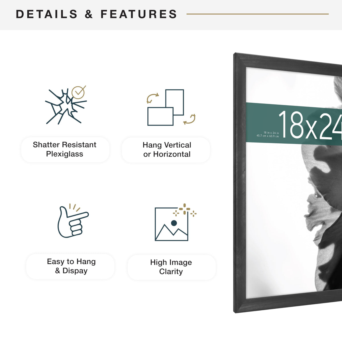 MCS Classic Studio frame detail shows durable MDF construction and timeless black woodgrain