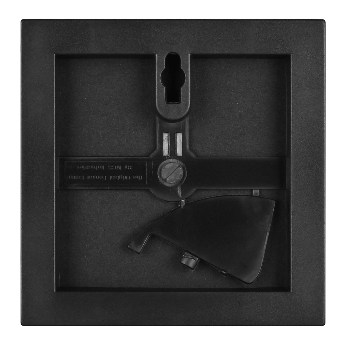 MCS Format 4x4 black frame showing built-in keyhole hanger on wall