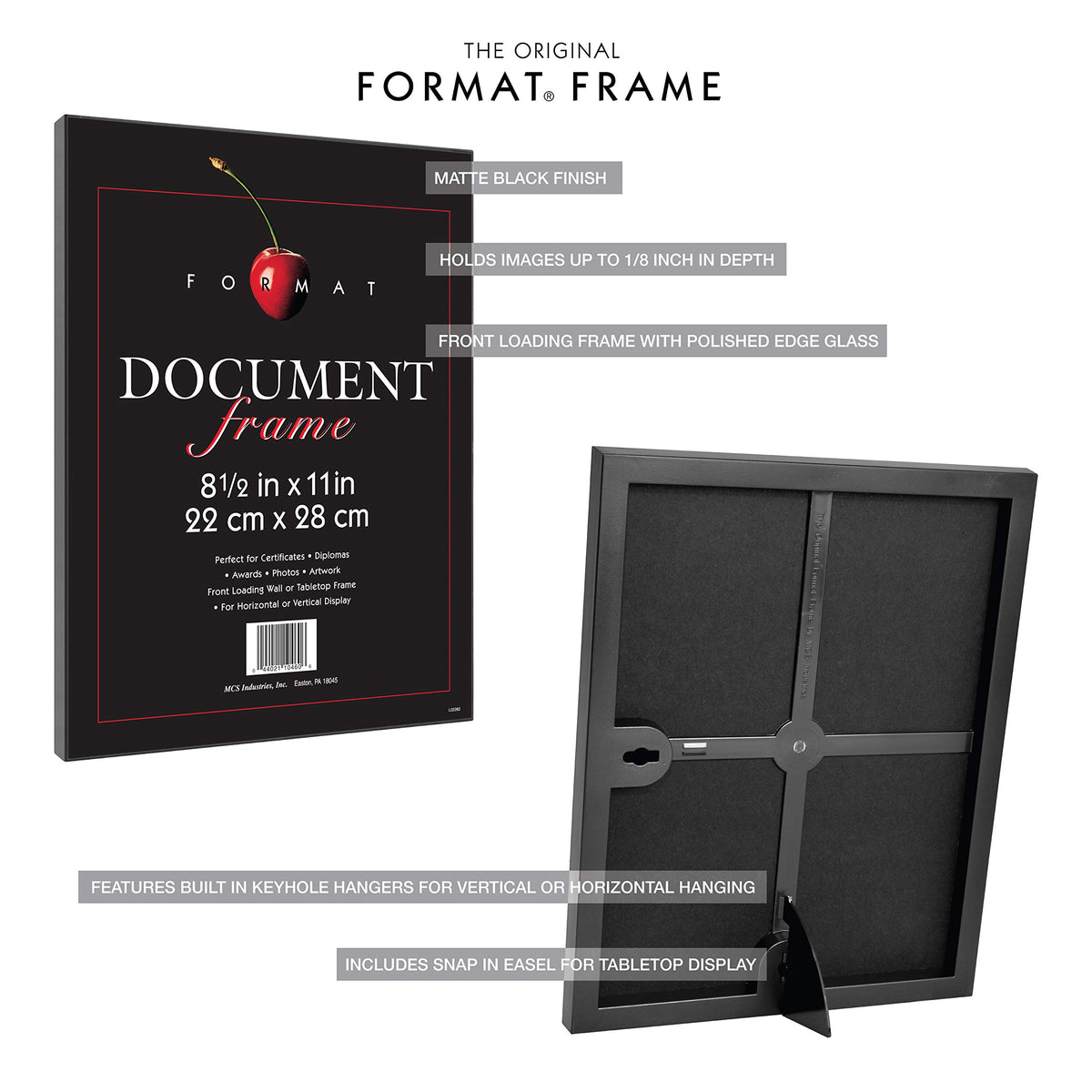 MCS Format snap-in easel enables tabletop display