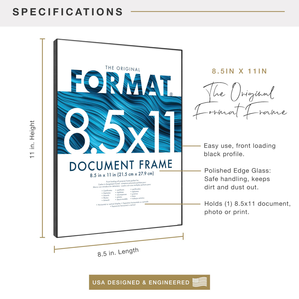 MCS Format black frame close-up shows polished-edge glass protecting prints