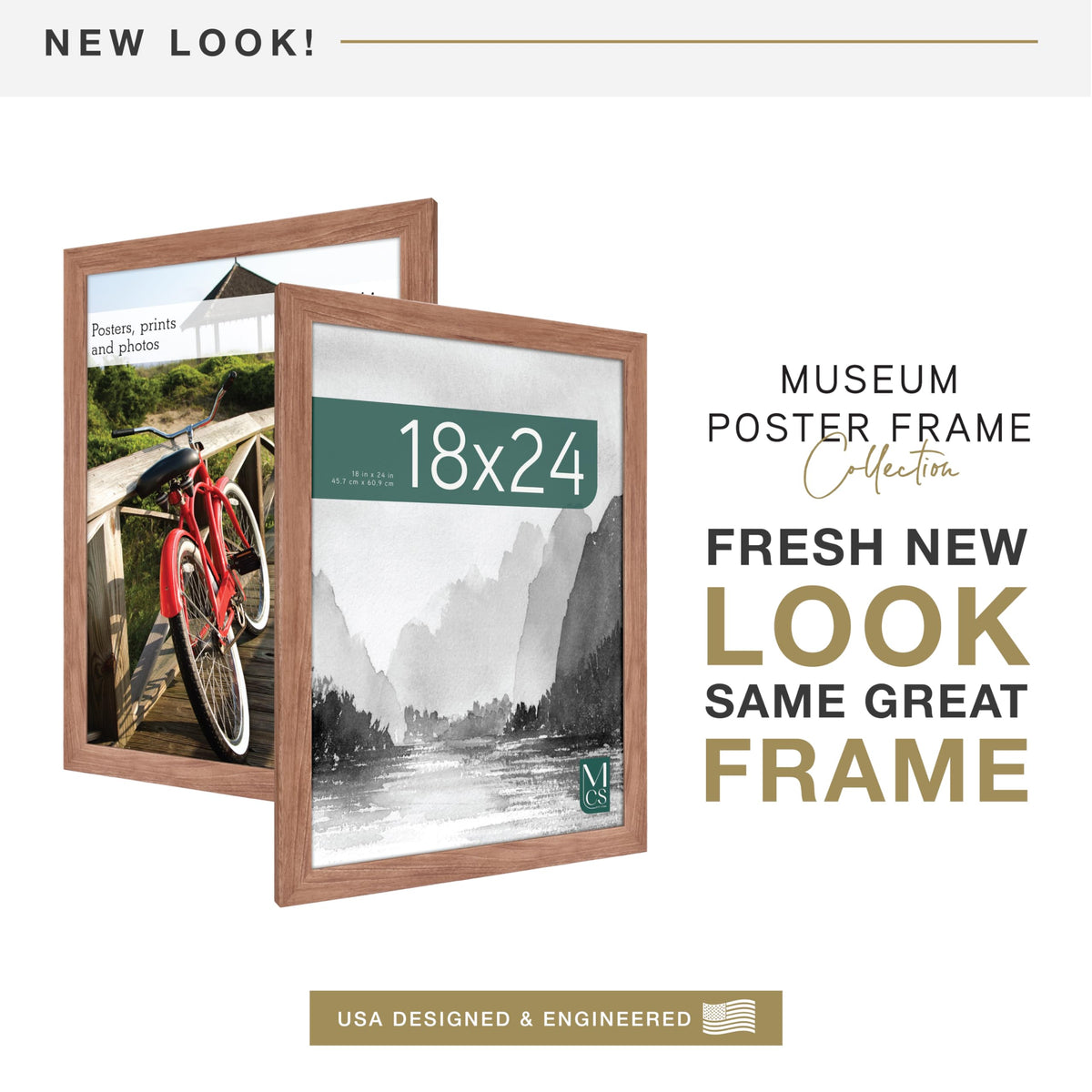 MCS Museum Frame woodgrain front view highlighting plexi protection and clear visibility