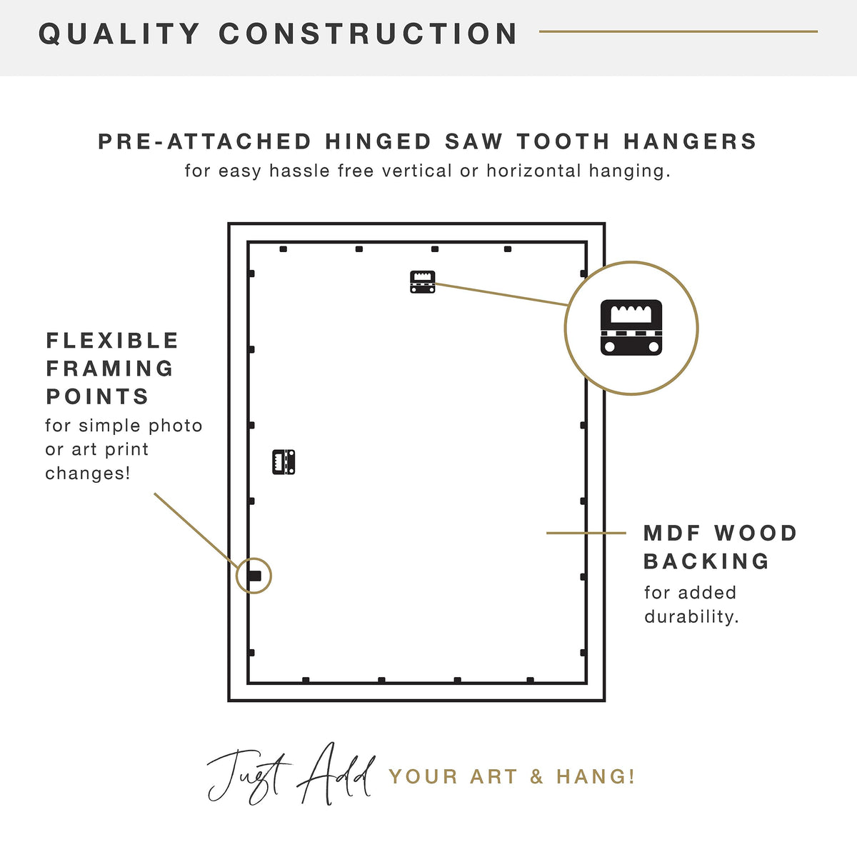 MCS Museum Frame with two sawtooth hangers for easy mounting