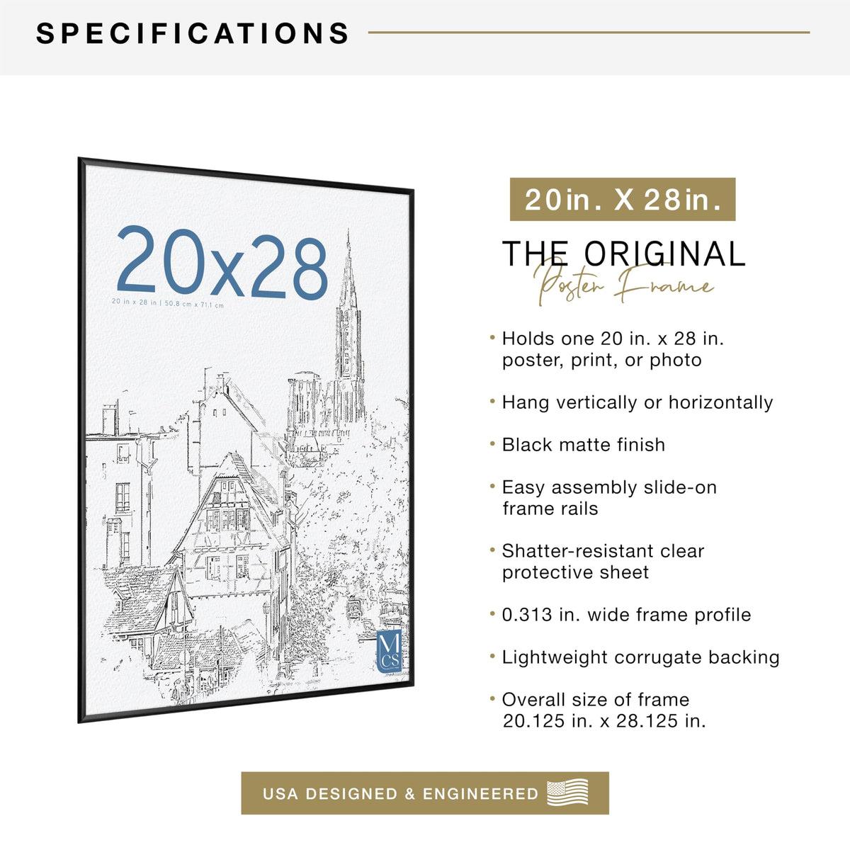 MCS Original Poster Frame 20x28 front view with clear styrene protection