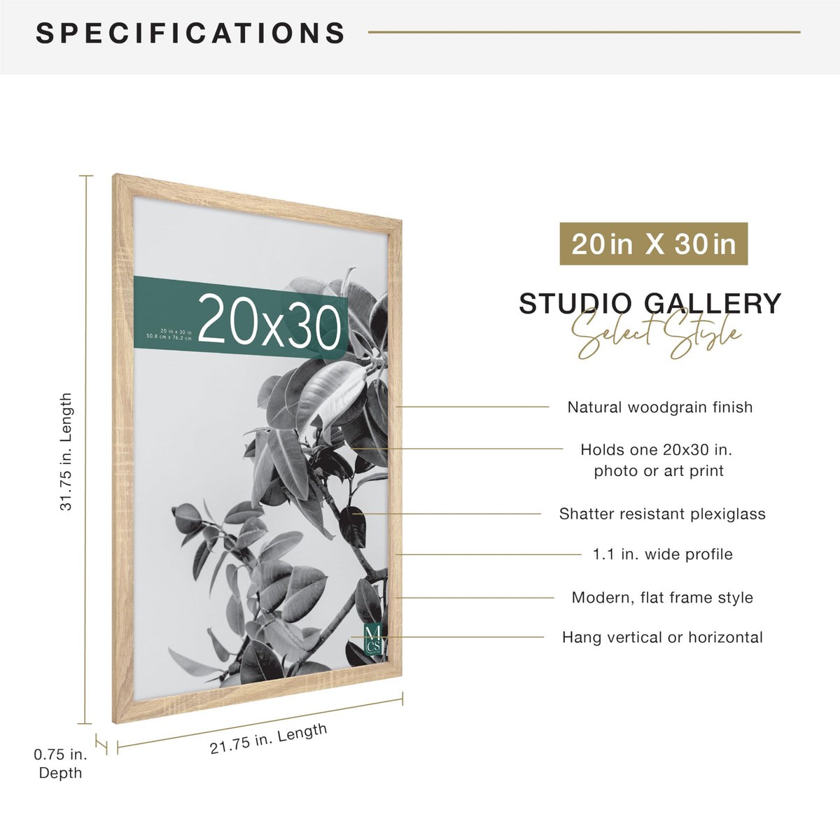 MCS Studio Gallery frame profile is 1.1 inches wide for a sleek display
