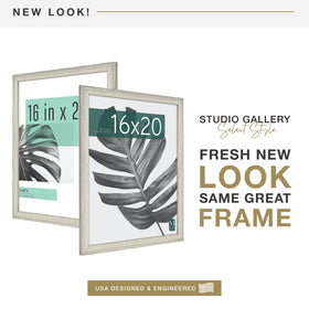 Side view of MCS Studio Gallery frame showing gray woodgrain finish