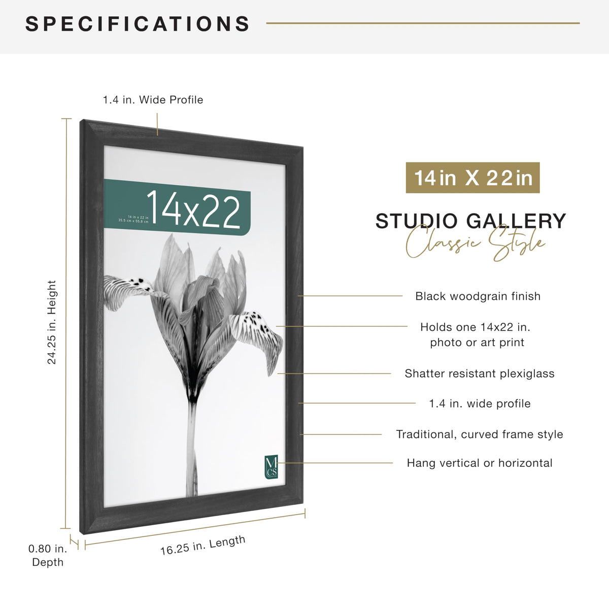 MCS Studio Gallery Classic 14x22 frame back-loading design for easy photo inserts