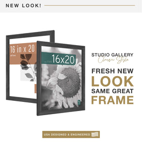 MCS Studio Gallery Classic 16x20 frame back view shows slide-in back and turn buttons for easy photo loading