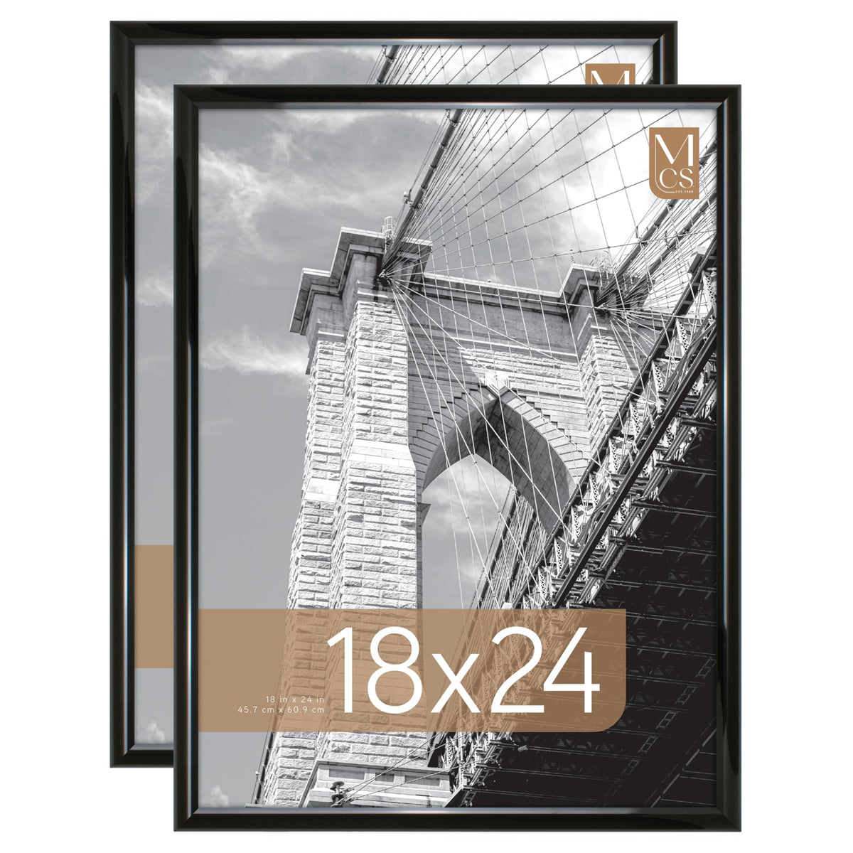 MCS Trendsetter 18x24 black high-gloss frame surrounding a poster for a clean display