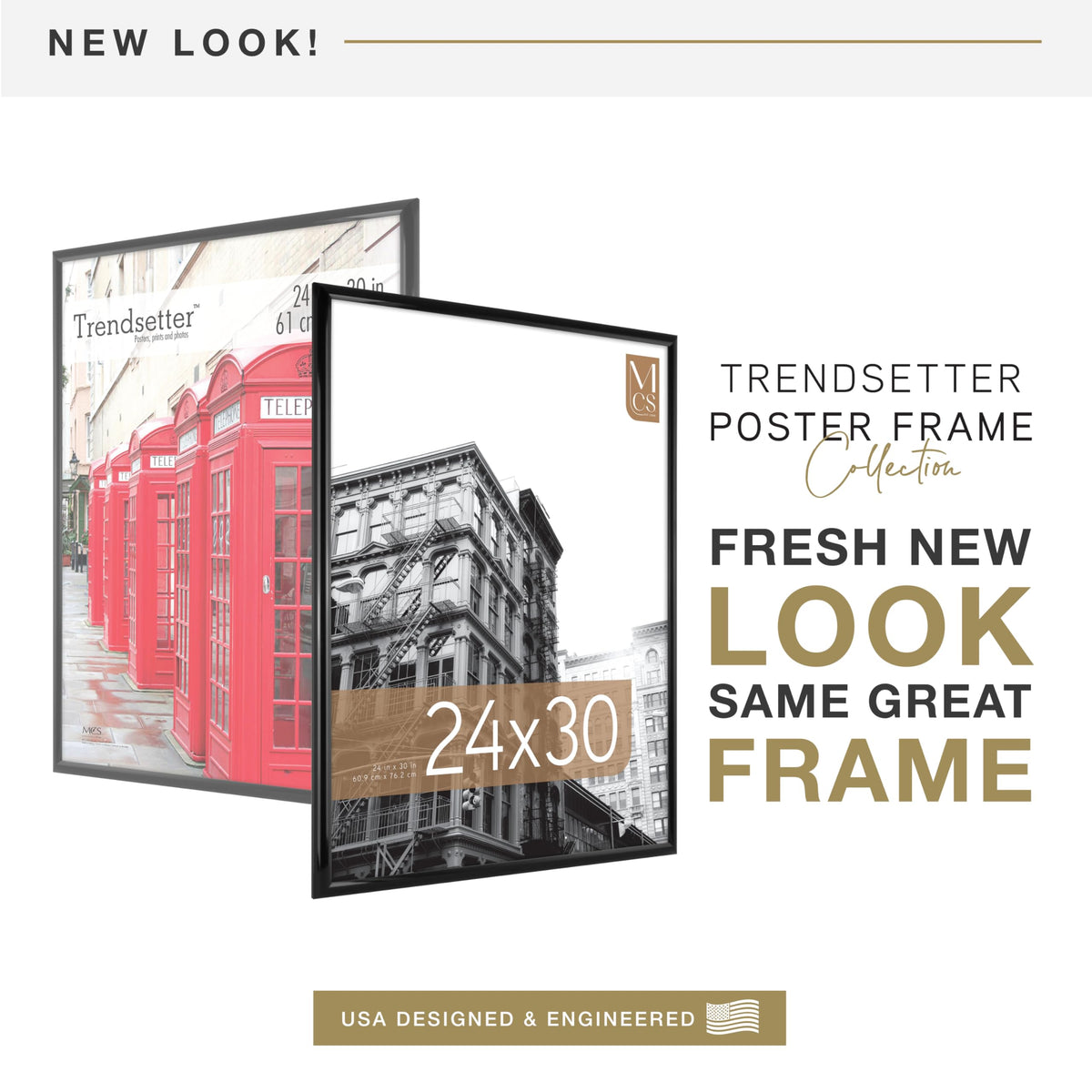 MCS Trendsetter 24x30 poster frame back-loading design enables quick art swaps