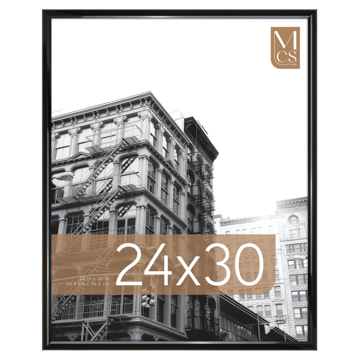 MCS Trendsetter 24x30 poster frame front view with a sleek black high-gloss finish for showcasing posters