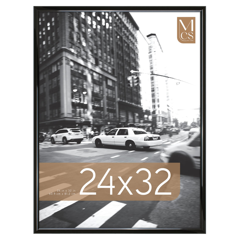 MCS Trendsetter 24x32 frame front view with black high-gloss finish protects posters.