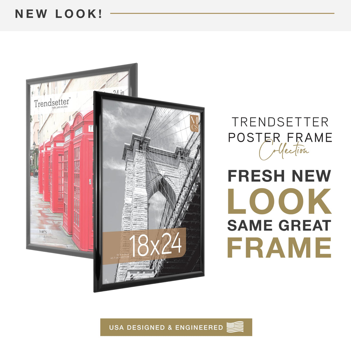 Back-loading design enables easy poster swaps in the 18x24 Trendsetter frame