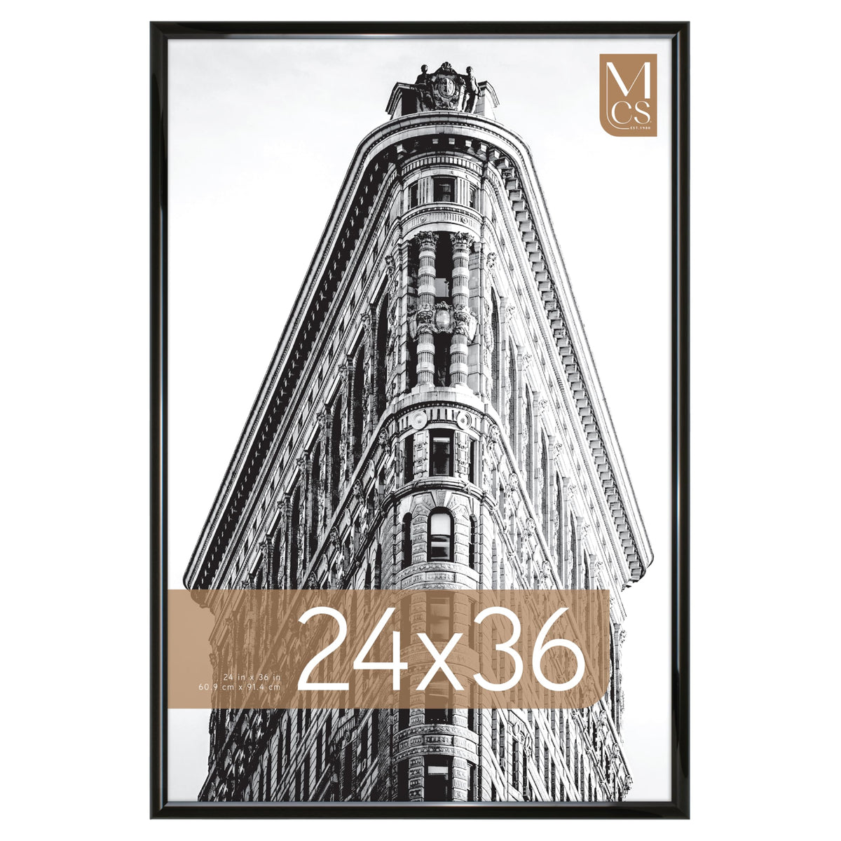MCS Trendsetter frame front view with sleek black high-gloss finish for modern displays