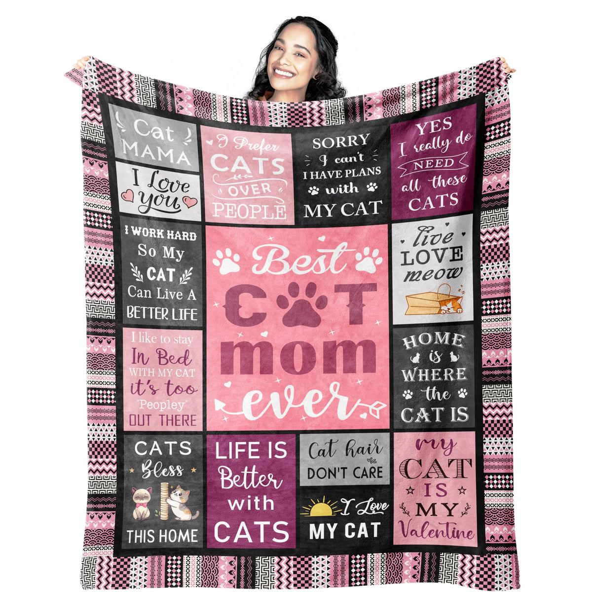 Mcurore cat mom blanket close-up fabric detail showing plush softness