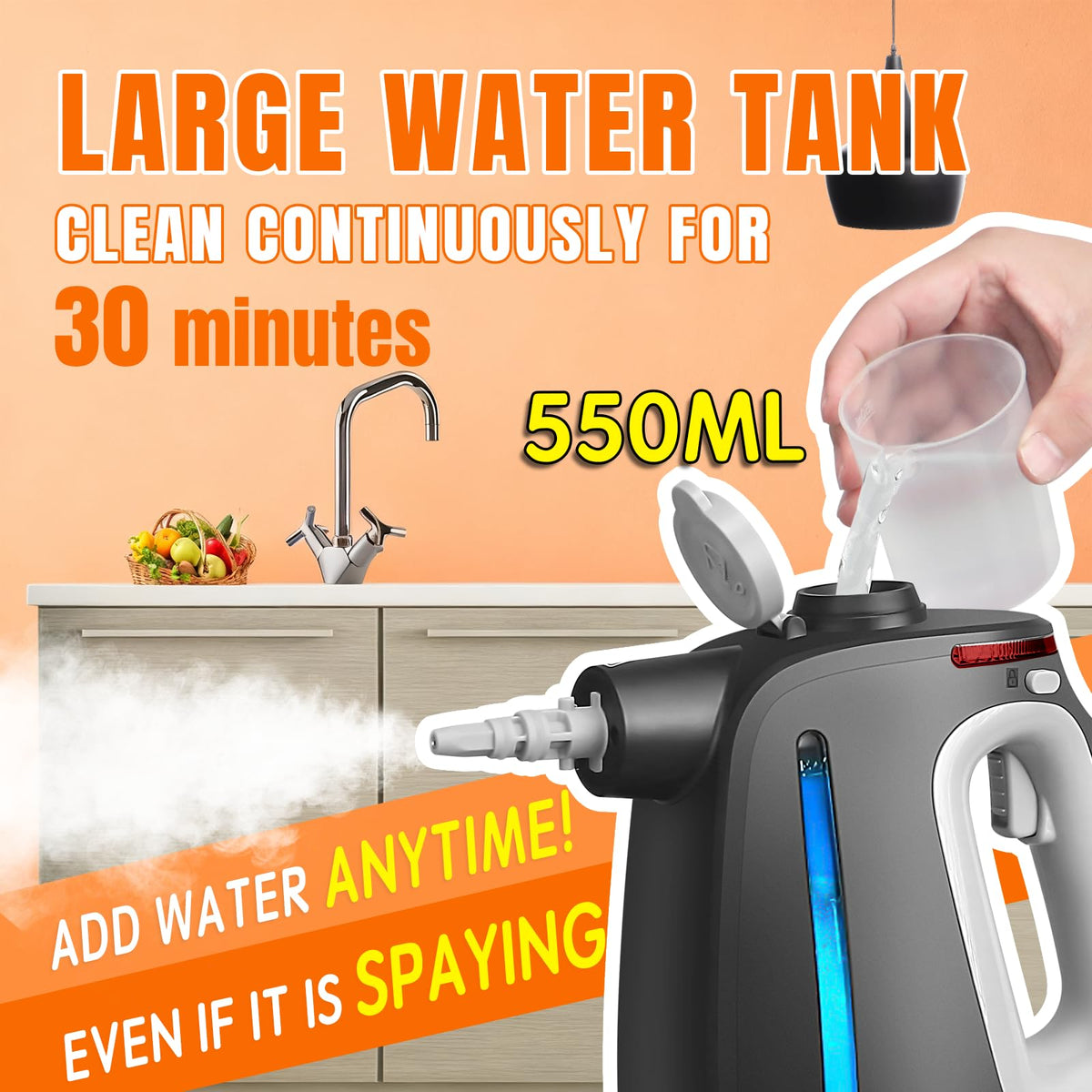 Mdeinu 18oz tank image shows easy water level monitoring for continuous cleaning