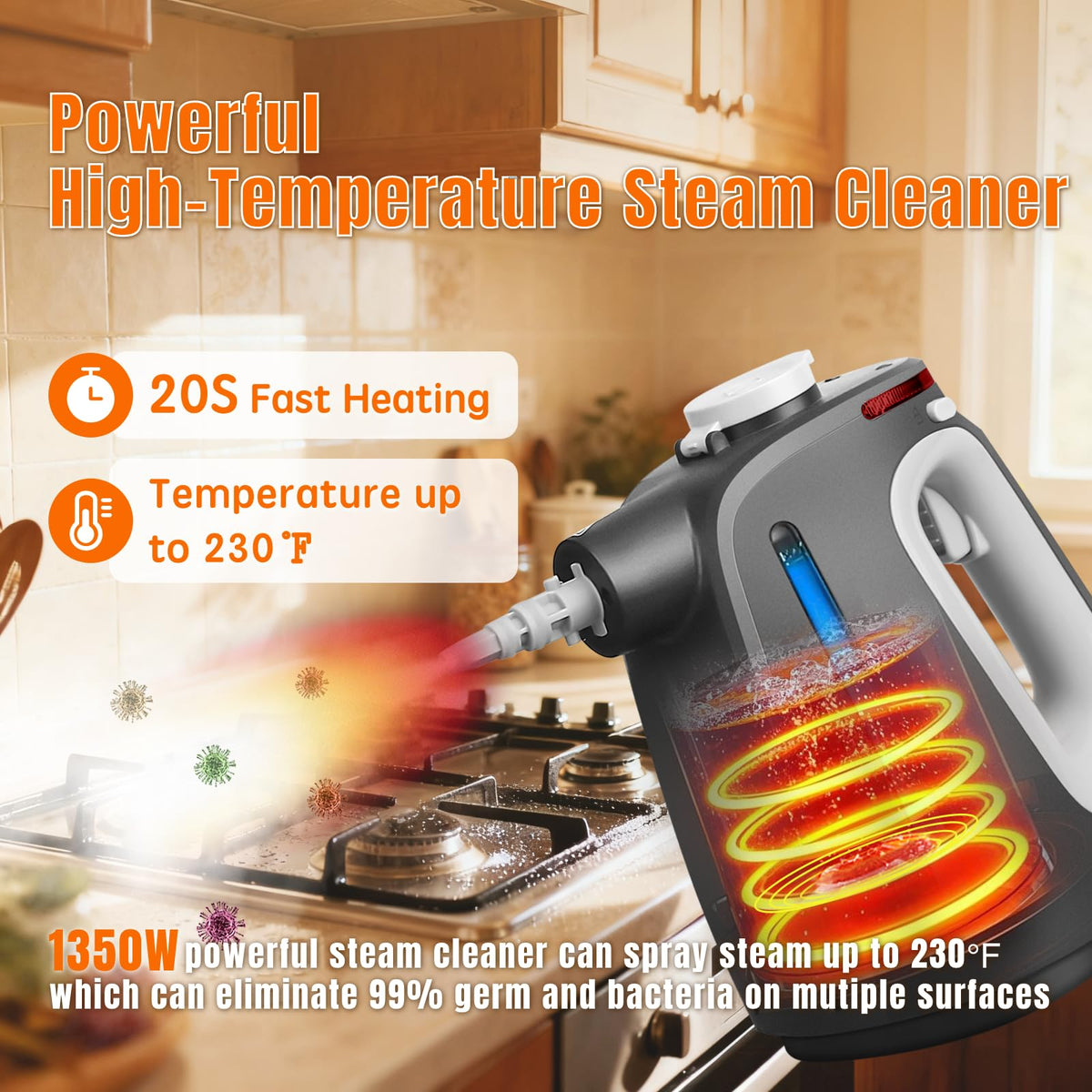 Mdeinu steam cleaner control panel image highlighting quick-start features and safety lock