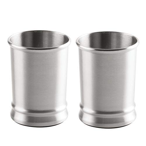 mdesign Elwyn brushed chrome bathroom cups for rinsing and vanity organization