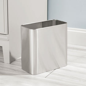 mdesign Mirri brushed chrome trash bin side view showing slim profile