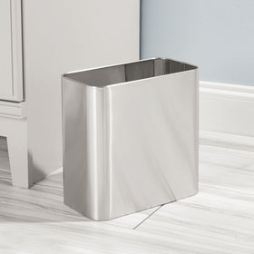 mdesign Mirri brushed chrome trash bin top view emphasizing clean finish